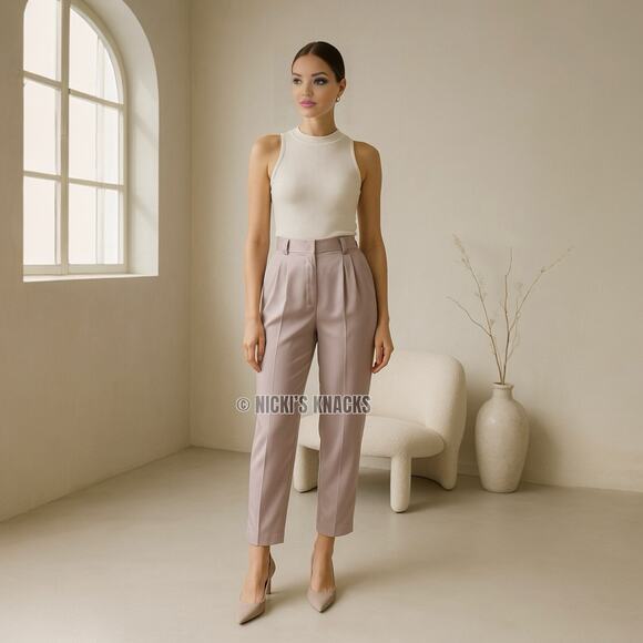 Jason Wu Champagne Satin High Waisted Pleated Front Tapered Dress Pants Size L - Picture 2 of 13